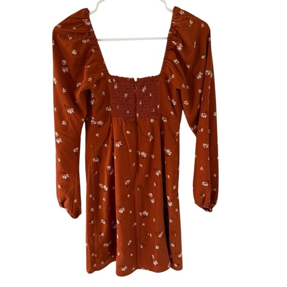 Abercrombie & Fitch Long-Sleeve Draped Bodice Mini Dress in Orange Spice - Picture 5 of 7